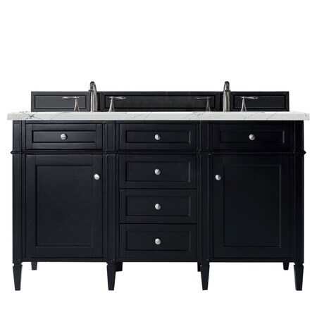 JAMES MARTIN VANITIES Brittany 60in Double Vanity, Black Onyx w/ 3 CM Ethereal Noctis Quartz Top 650-V60D-BKO-3ENC